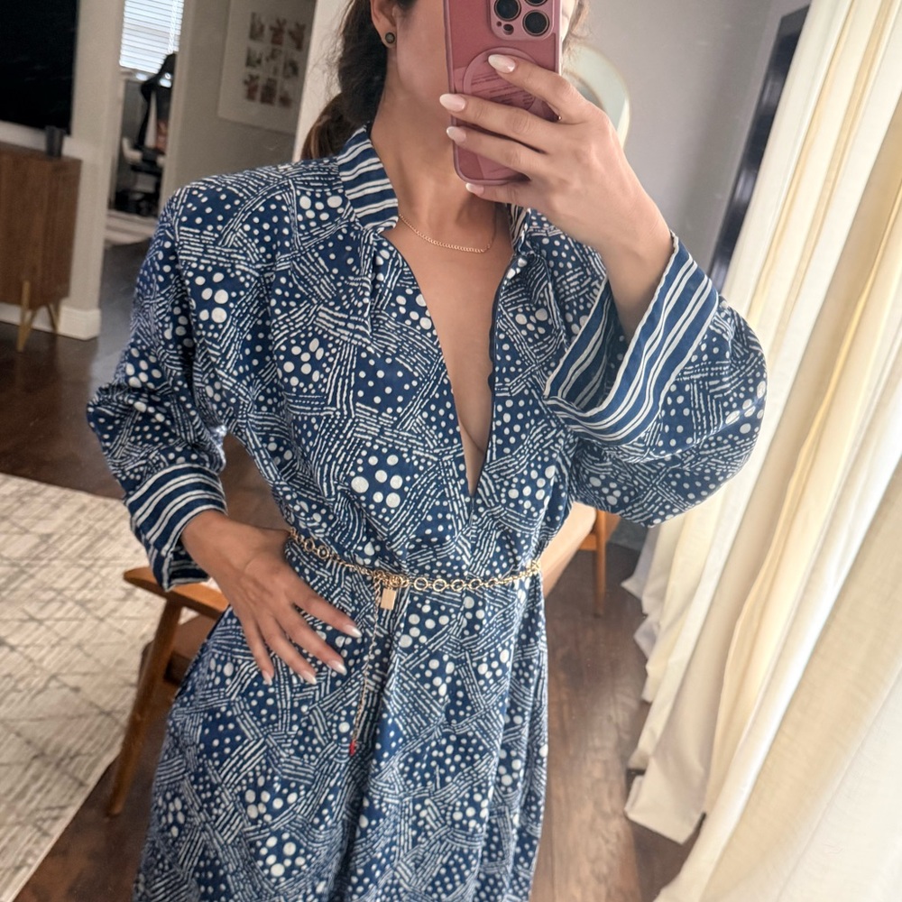 Christian Dior Blue and White Patterned Tunic Dress